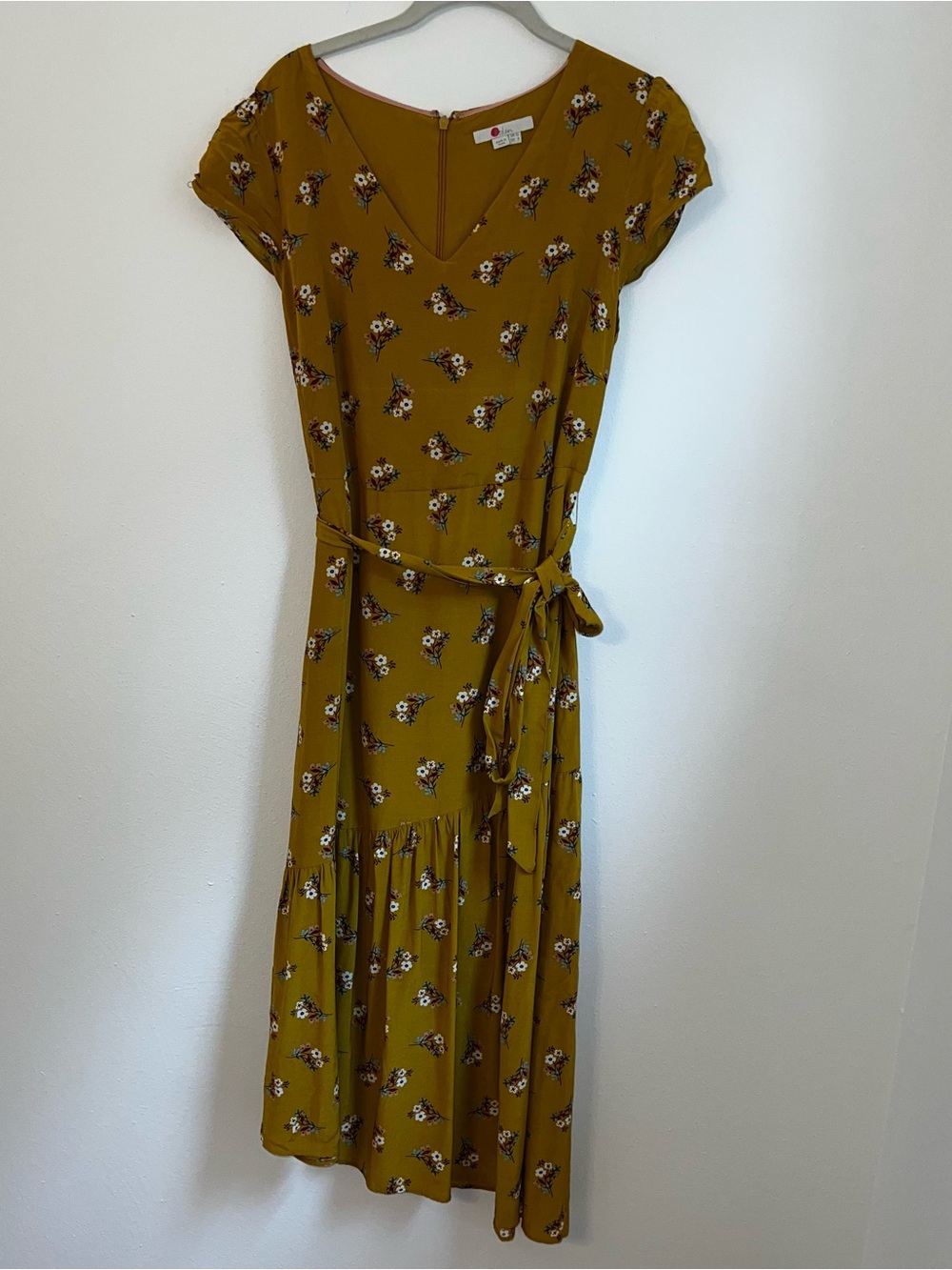 Boden Mustard Floral Tie-Waist Midi Dress